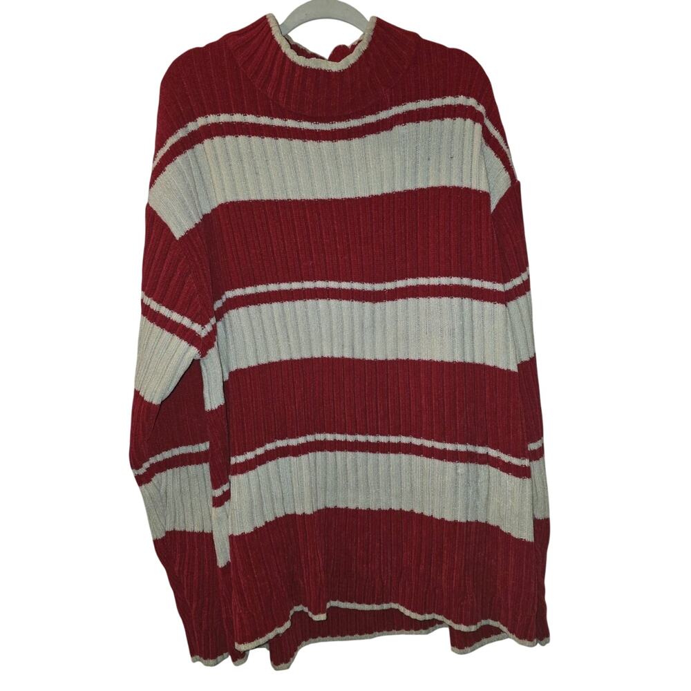 Vintage 90s PJ Mark Knit Sweater Red White Striped Mens Size XL Preppy Flaw